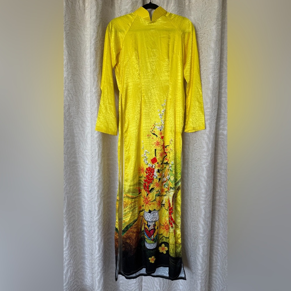 Silk High Slit Yellow Chinese Top